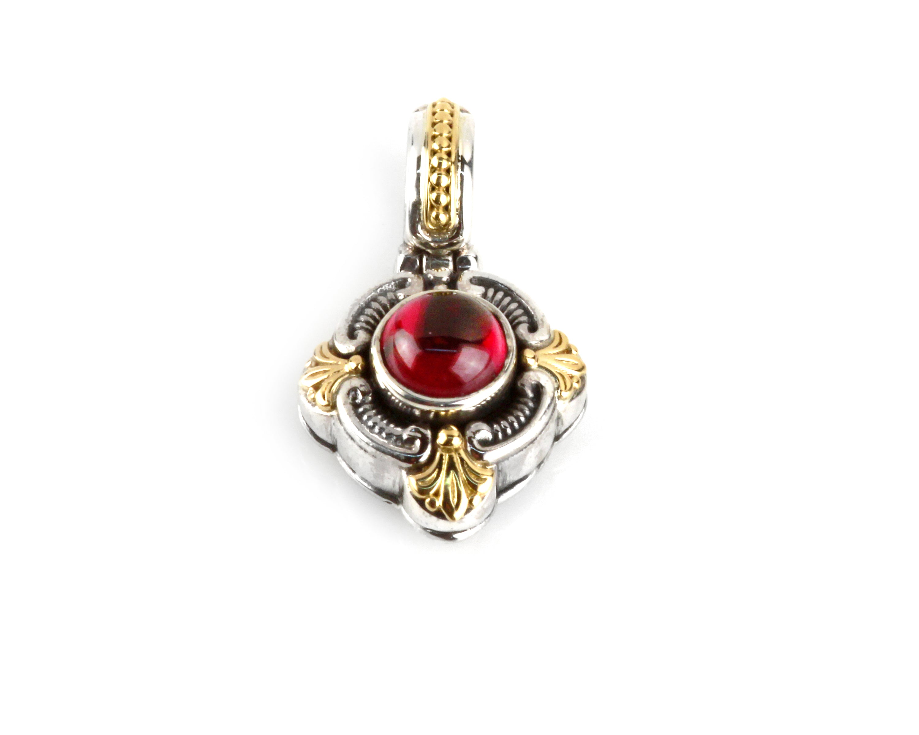 KONSTANTINO STERLING SILVER & 18K GOLD RHODOLITE (OTHER STONE CHOICES AVAILABLE) 4-CORNERED PENDANT