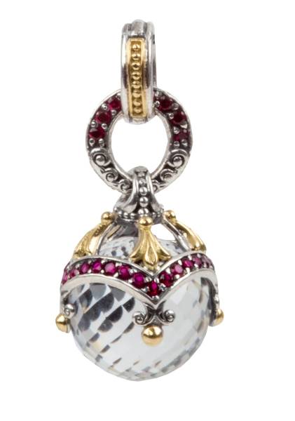 KONSTANTINO STERLING SILVER & 18K GOLD PENDANT CRYSTAL CORUNDUM FROM THE PYTHIA COLLECTION