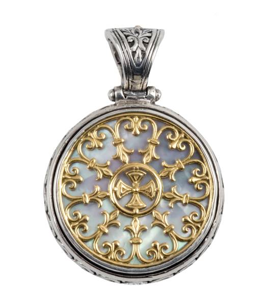 KONSTANTINO STERLING SILVER & 18K GOLD PENDANT MOTHER OF PEARL FROM THE PYTHIA COLLECTION