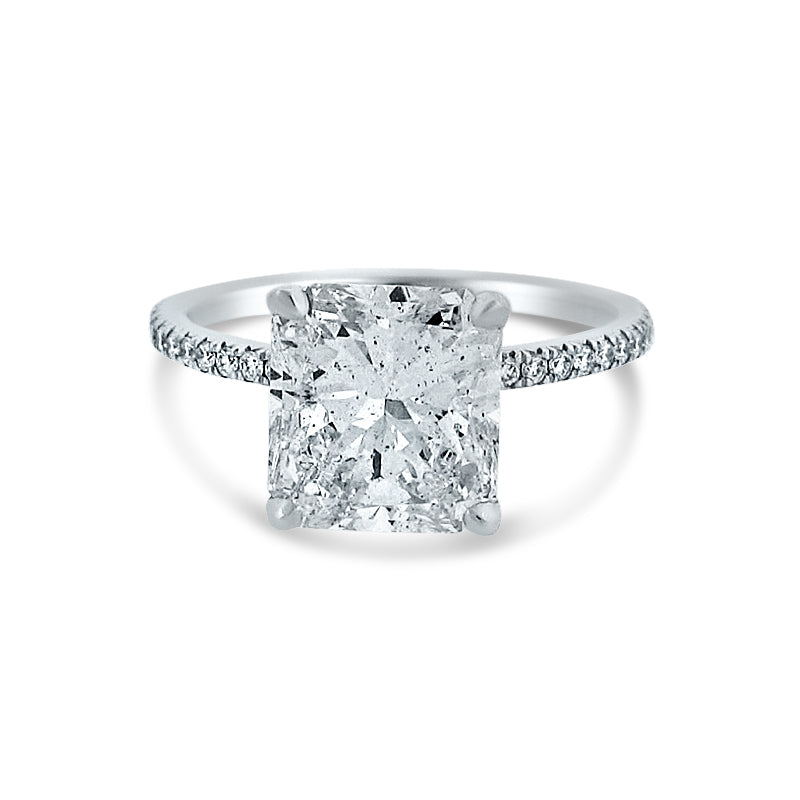 PLATINUM 3.57CT RADIANT  ENGAGMENT RING WITH 0.45CT ACCENTING DIAMONDS
