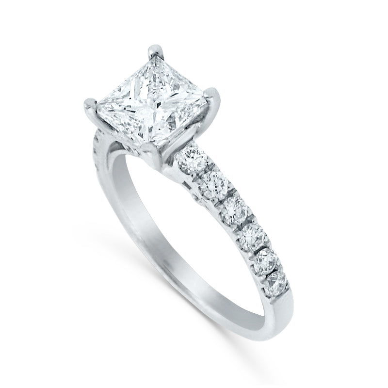 PRIVE' 18K WHITE GOLD 1.70CT PRINCESS CUT ENGAGEMENT RING WITH 0.86CT ACCENTING STONES