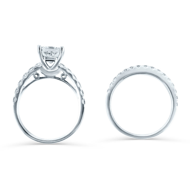 PRIVE' 18K WHITE GOLD 1.70CT PRINCESS CUT ENGAGEMENT RING WITH 0.86CT ACCENTING STONES