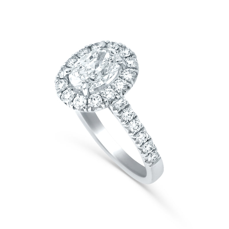 PRIVE 18K WHITE GOLD 1.30CT OVAL ENGAGMENT RING WITH 0.80CT ACCENTING DIAMONDS
