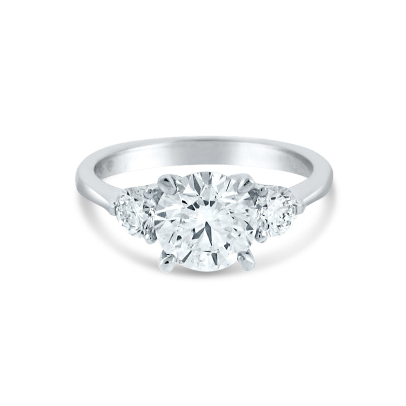 PRIVE' 18K WHITE GOLD 3 STONE ENGAGEMENT RING WITH  ACCENTING DIAMONDS