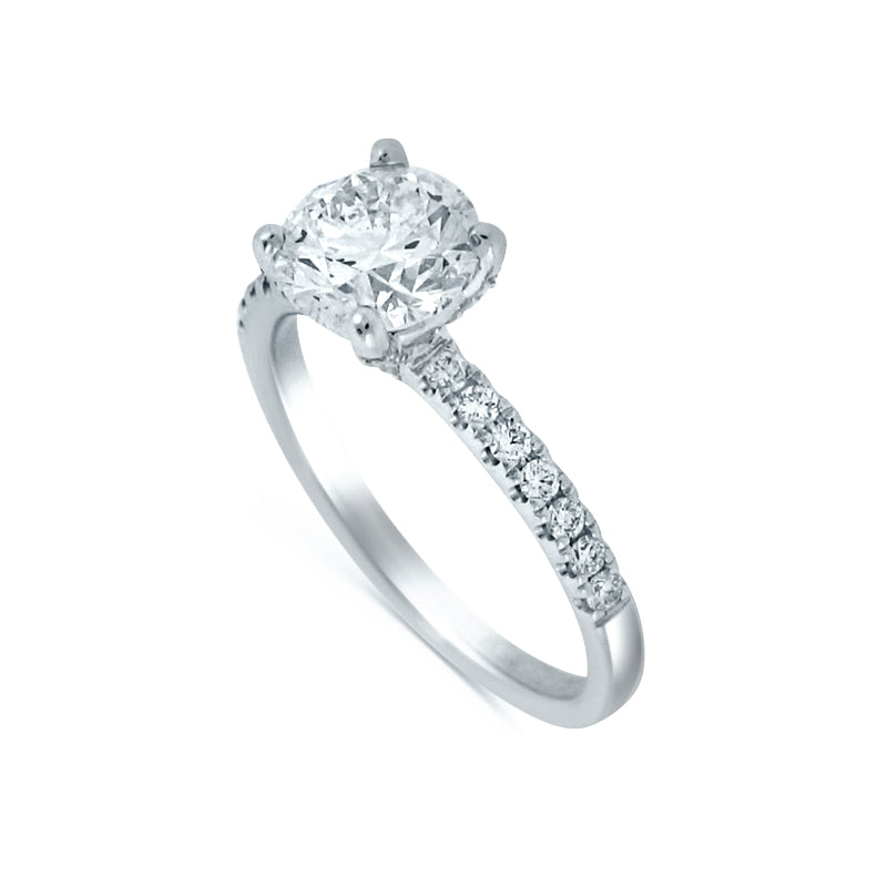 PRIVE' 18K WHITE GOLD 1.51CT ROUND ENGAGMENT RING WITH 0.28CT