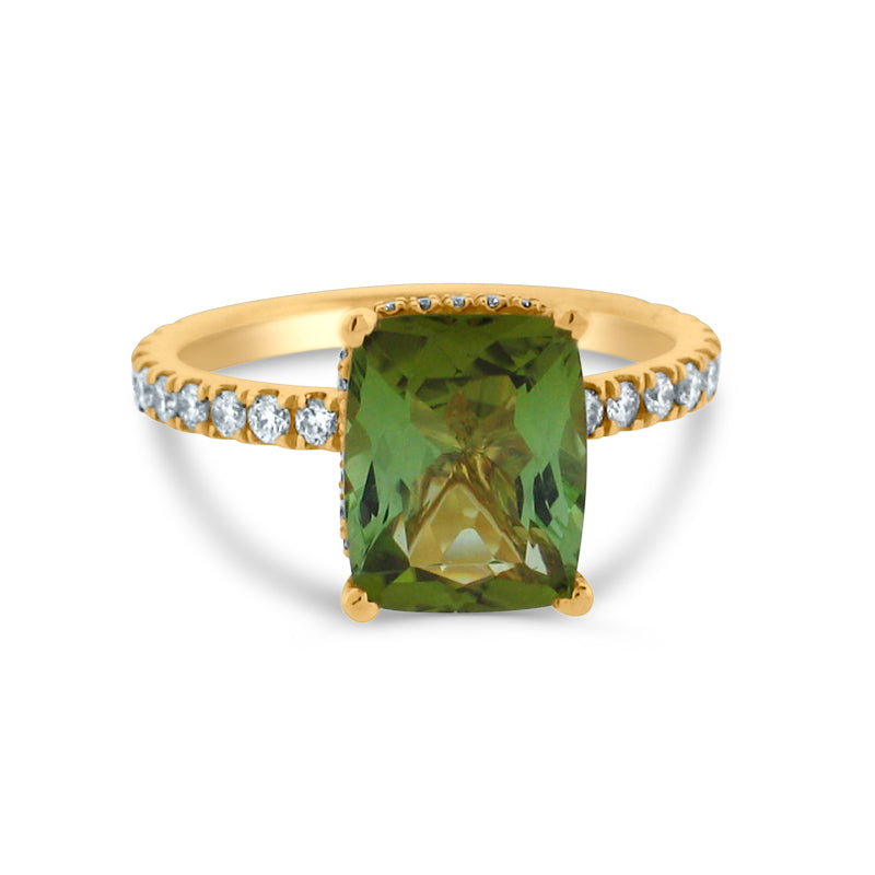 PRIVE' 18K YELLOW GOLD, 3.00CT GREEN TOURMALINE & 0.57CT DIAMOND ACCENTED RING