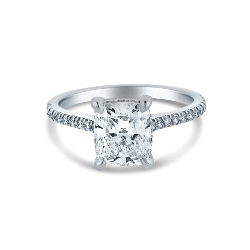 PRIVE' PLATINUM 1.91CT CUSHION ENGAGEMENT RING WITH 0.27CT ACCENTING DIAMONDS