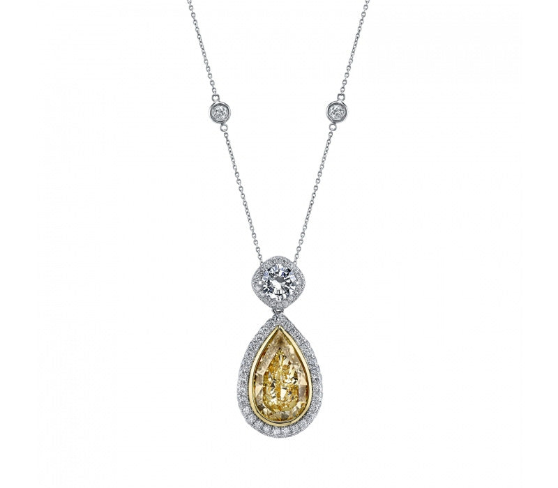 PRIVE' PLATINUM & 18K GOLD 3.14CT PEAR CUT FANCY CHAMPAGNE DIAMOND PENDANT WITH 2.87CT TOTALY WEIGHT ACCENTS