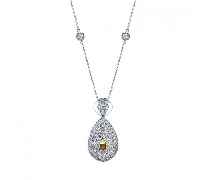 PRIVE' PLATINUM & 18K GOLD 3.14CT PEAR CUT FANCY CHAMPAGNE DIAMOND PENDANT WITH 2.87CT TOTALY WEIGHT ACCENTS