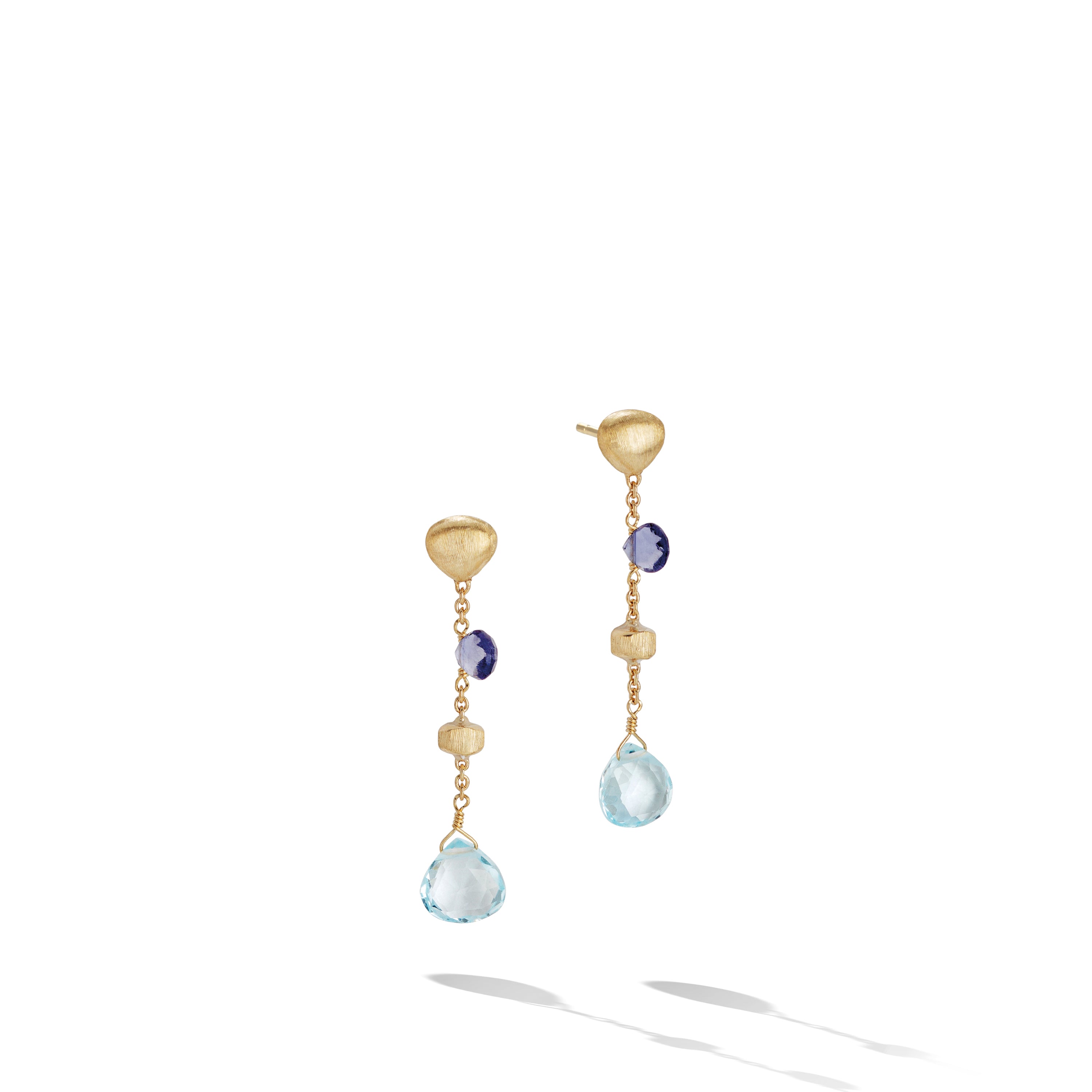 Marco Bicego Paradise Collection 18K Yellow Gold Iolite and Blue Topaz Short Drop Earrings