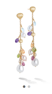 Paradise Collection 18K Yellow Gold Mixed Gemstone and Pearl Long Drop Earrings