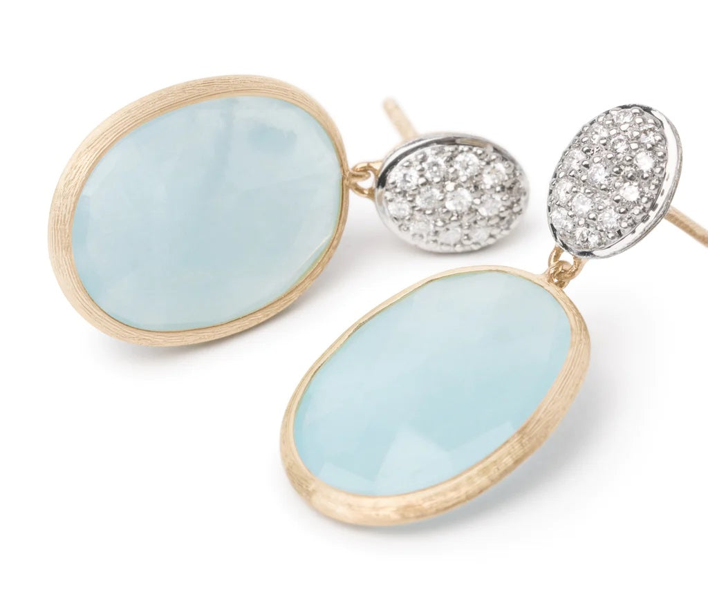 Siviglia Collection 18K Yellow Gold Aquamarine Diamond Two Drop Earrings