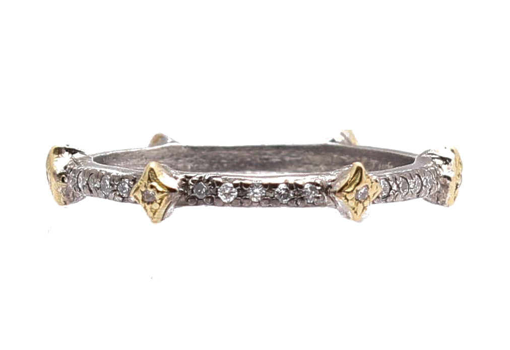 ARMENTA STERLING SILVER & 18K YELLOW GOLD OLDWORLD DIAMOND STACKING BAND