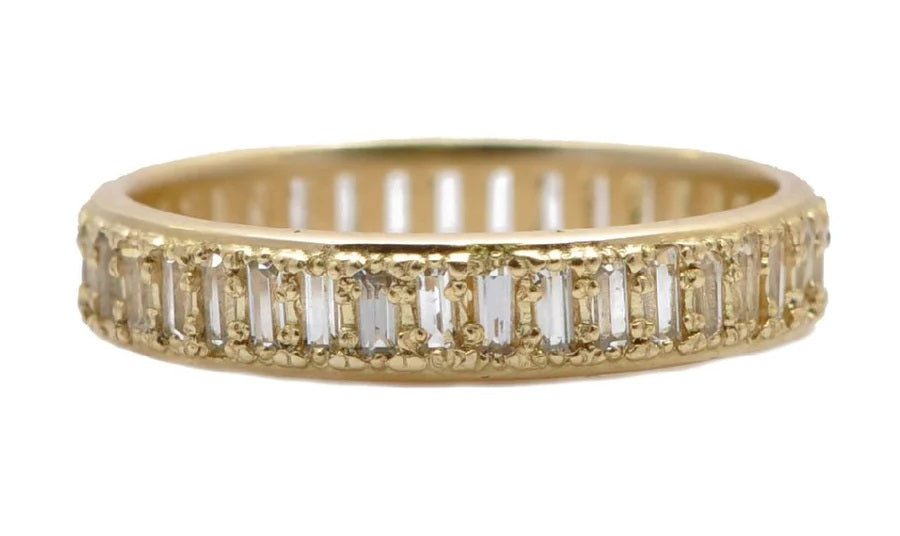 18K Yellow Gold Channel Set White Sapphire Baguette Stack Band RingSTYLE 18171