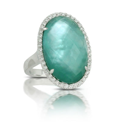 Doves Green Amethyst/White MOP/Green Agate Ring