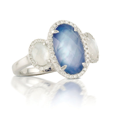 Doves White Topaz/White Mop/Lapis Ring