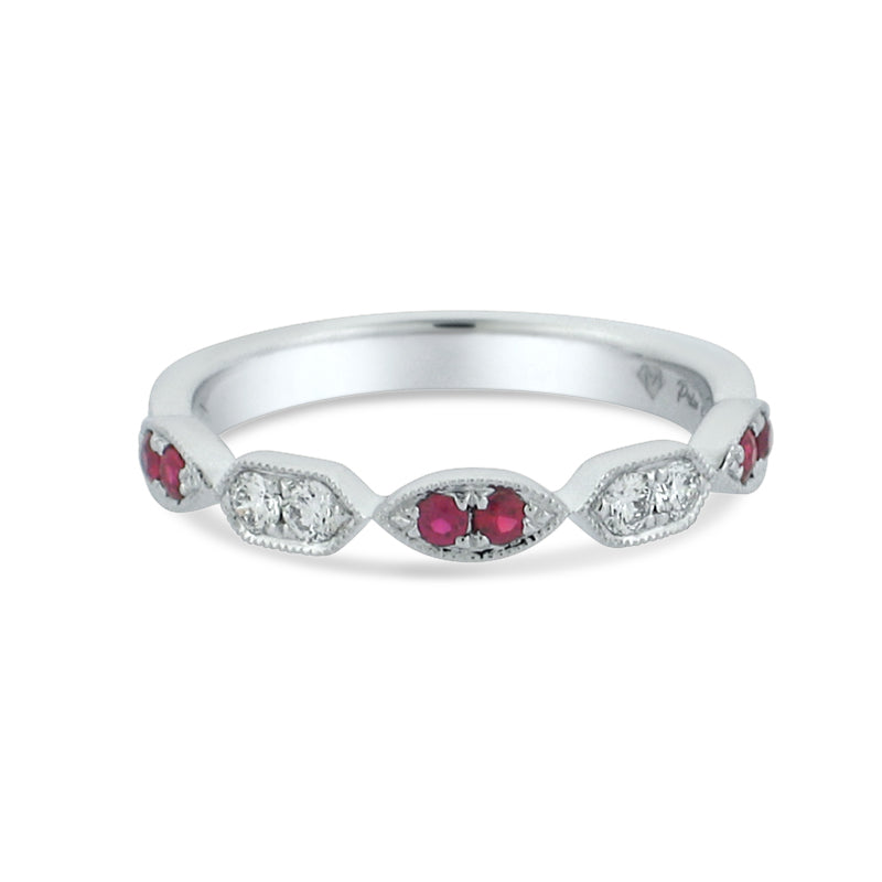 PRIVE 18K WHITE GOLD 0.17CT DIAMOND & 0.17CT RUBY STACKABLE BAND