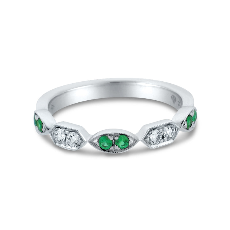 18K WHITE GOLD 0.14CT DIAMOND & 0.12CT EMERALD STACKABLE BAND