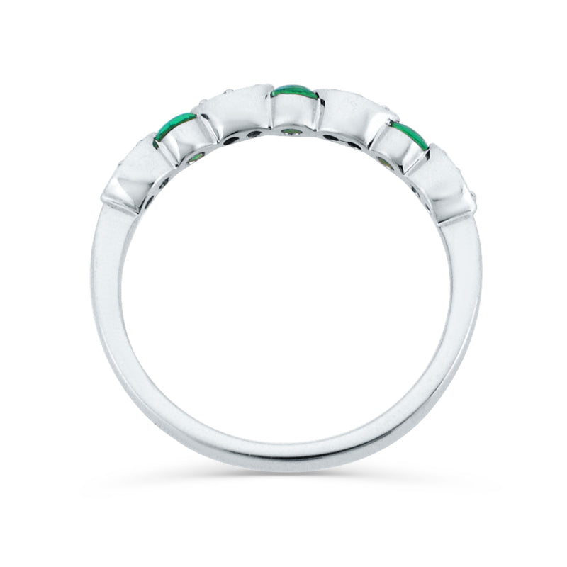 PRIVE' 18K WHITE GOLD & 0.08CT DIAMOND & 0.15CT EMERALD STACKABLE BAND