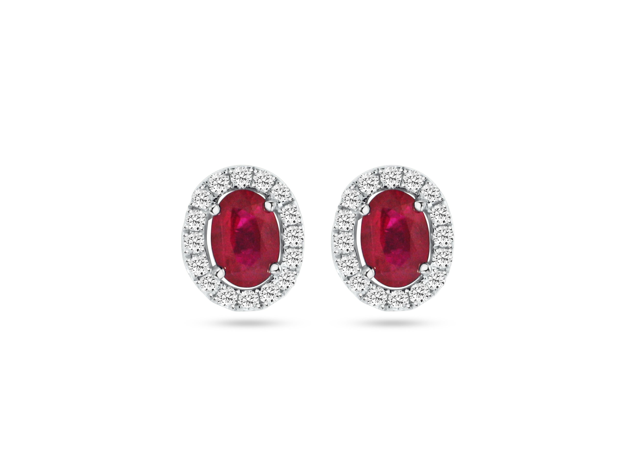 MULLOYS PRIVE 18K WHITE GOLD 1.47CT TOTAL  RUBY A+ AND .46CT TOTAL WEIGHT VS CLARITY G COLOR DIAMOND OVAL STUD EARRINGS