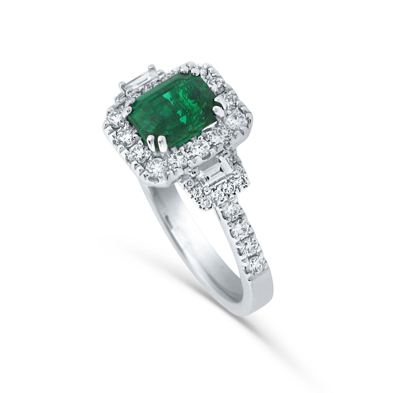 PRIVE' 18K WHITE GOLD & 1.22CT EMERALD & 0.60CT DIAMOND STATMENT RING