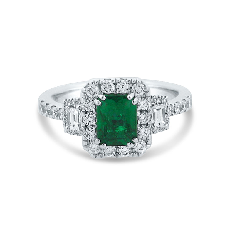 PRIVE' 18K WHITE GOLD & 1.22CT EMERALD & 0.60CT DIAMOND STATMENT RING