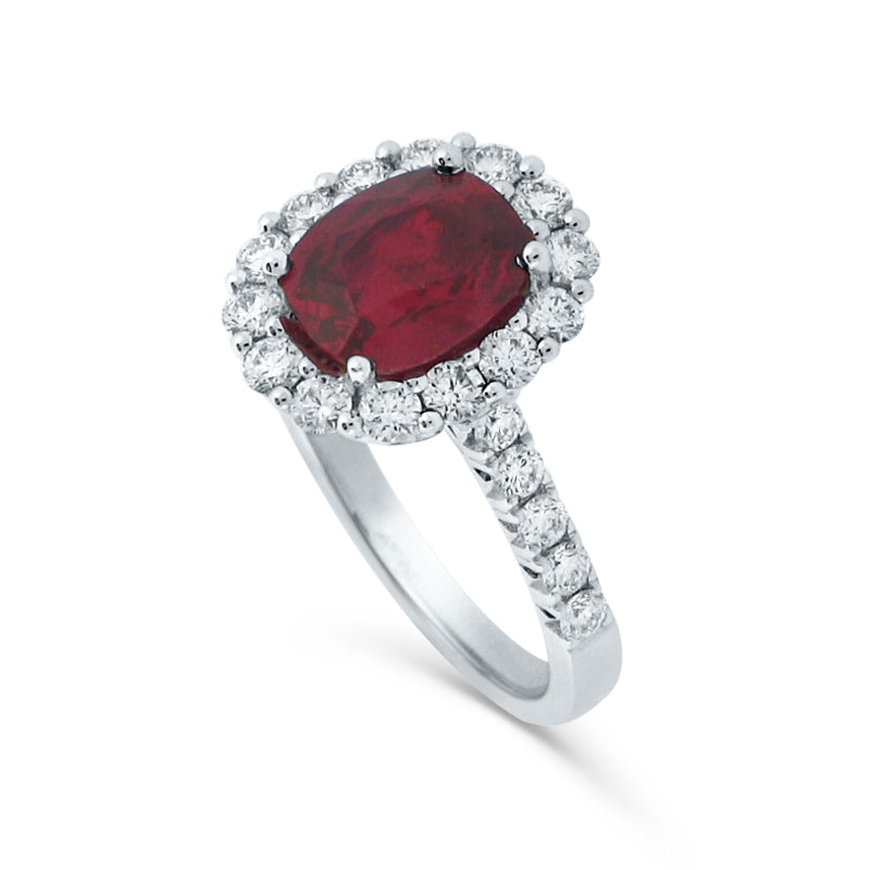 PRIVE' 18K WHITE GOLD, 2.02CT RUBY& 0.86CT DIAMOND ACCENTING STONE ENGAGMENT RING