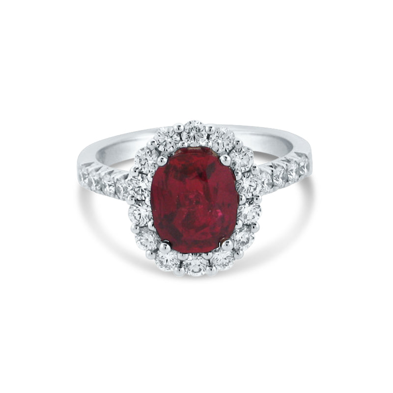 PRIVE' 18K WHITE GOLD, 2.02CT RUBY& 0.86CT DIAMOND ACCENTING STONE ENGAGMENT RING