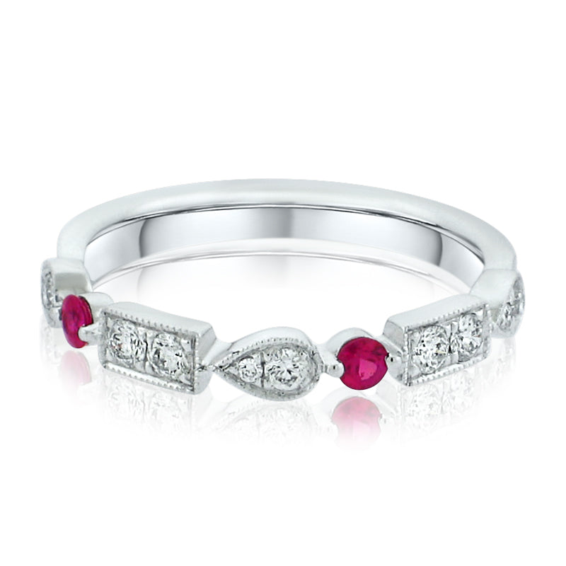 MULLOYS PRIVE'18K WHITE GOLD .23CT VS-SI-G DIAMOND AND .12CT A+ RUBY  BAND R19192R