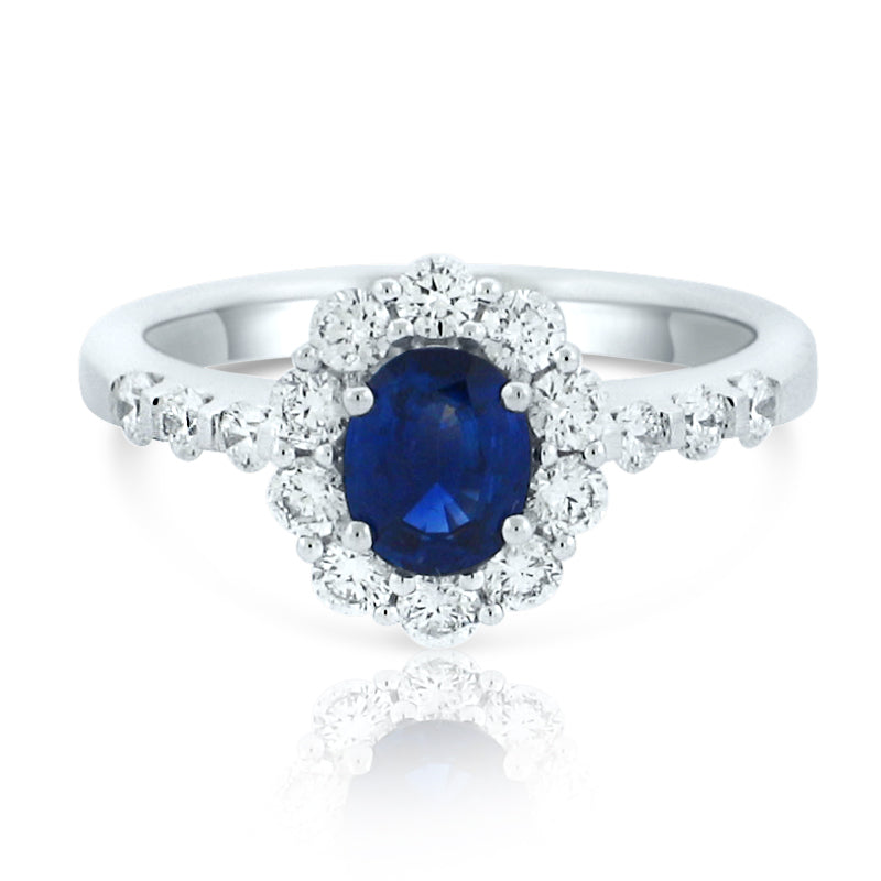 MULLOYS PRIVE'18K WHITE GOLD .86CT A+ SAPPHIRE AND .67CT VS-SI-G DIAMOND RING R12522S