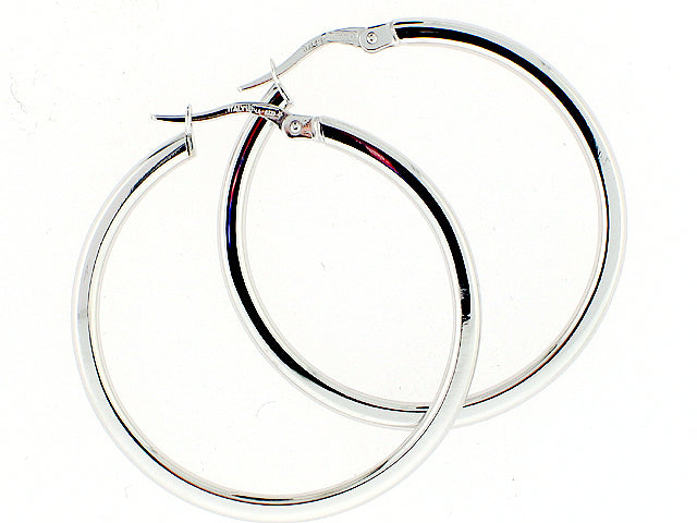 ROBERTO COIN 18K WHITE GOLD HIGH POLISHED ROUND HOOP EARRINGS 35MM / 1 1/2" INCHES FROM THE CLASSIC COLLECTION