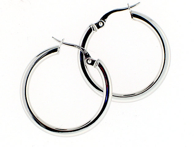ROBERTO COIN 18K WHITE GOLD HIGH POLISHED ROUND HOOP EARRINGS 25MM  FROM THE CLASSIC COLLECTION