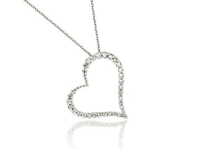ROBERTO COIN 18K WHITE GOLD 0.22CT SI/G DIAMOND HEART PENDANT FROM THE TINY TREASURES COLLECTION