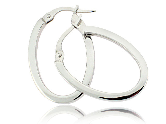 ROBERTO COIN 18K WHITE GOLD MEDIUM HIGH POLISHED OVAL HOOP EARRINGS FROM THE GOLD COLLECTION