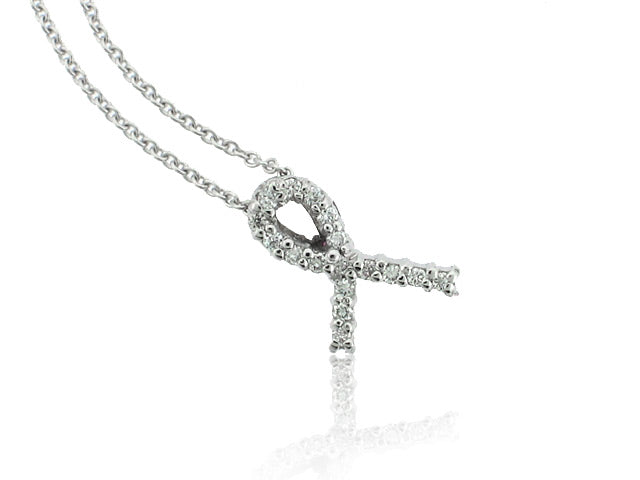 ROBERTO COIN 18K WHITE GOLD 0.16CT SI/G DIAMOND RIBBON PENDANT FROM THE TINY TREASURES COLLECTION