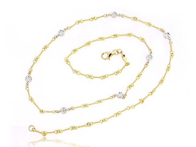 ROBERTO COIN 18K YELLOW AND WHITE GOLD .28CT DIAMOND STATION NECKLACE ON A DOG BONE CHAIN FROM THE DIAMONDS BY THE INCH COLLECTION