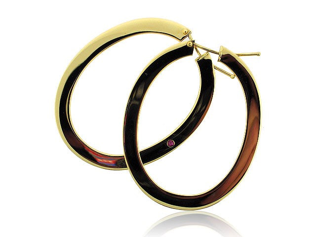 ROBERTO COIN 18K YELLOW GOLD LARGE FLAT OVAL HOOP 1 3/4" LONG BY 1 1/2" WIDE FROM THE GOLD COLLECTION