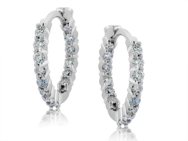 ROBERTO COIN 18K WHITE GOLD 0.76CT SI/G DIAMOND INSIDE OUT HOOP EARRINGS FROM THE DIAMOND COLLECTION