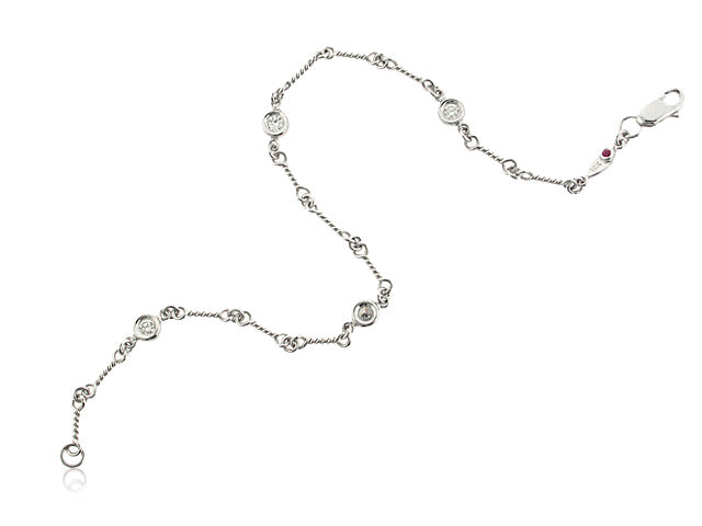 ROBERTO COIN 18K WHITE GOLD 0.15CT SI/G DIAMOND STATION BRACELET ON DOGBONE CHAIN FROM THE DIAMONDS BY THE INCH COLLECTION
