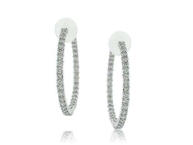 ROBERTO COIN 18K WHITE GOLD 3.46CT SI/G DIAMOND INSIDE OUT HOOP EARRINGS FROM THE DIAMOND COLLECTION