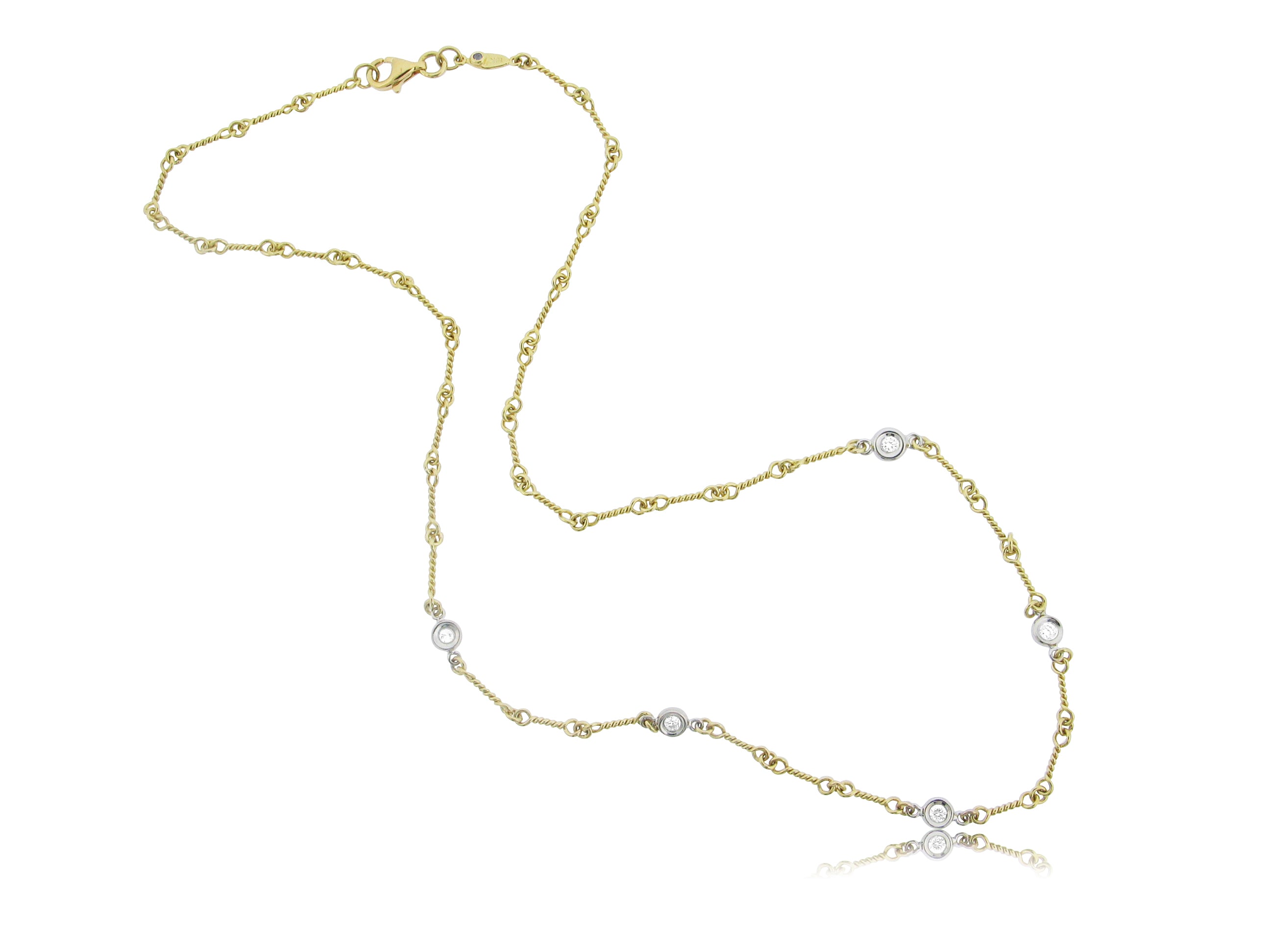 ROBERTO COIN 18K YELLOW AND WHITE GOLD 0.20CT SI/G DIAMOND STATION NECKLACE ON A DOG BONE CHAIN FROM THE DIAMONDS FROM THE INCH COLLECTION