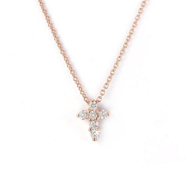 ROBERTO COIN 18K ROSE GOLD 0.20CT SI/G LARGE CROSS PENDANT FROM THE TINY TREASURES COLLECTION
