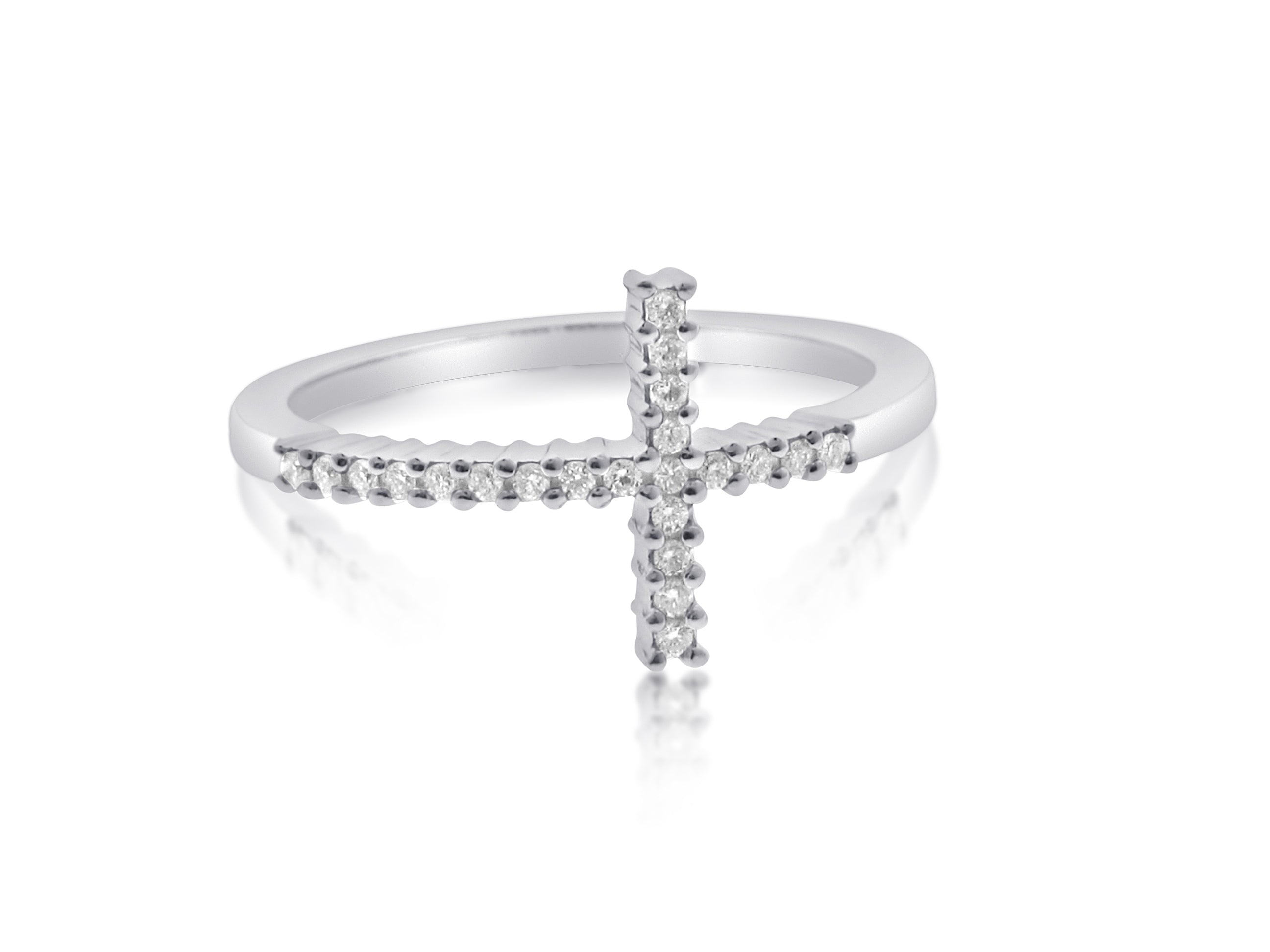 ROBERTO COIN 18K WHITE GOLD 0.11CT DIAMOND SIDEWAYS CROSS RING FROM THE DIAMOND COLLECTION
