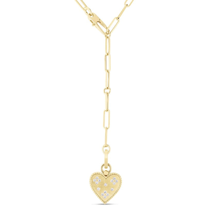 ROBERTO COIN 18K YELLOW GOLD MEDALLIONS HEART PENDANDT WITH 0.22CT DIAMOND ACCENTS