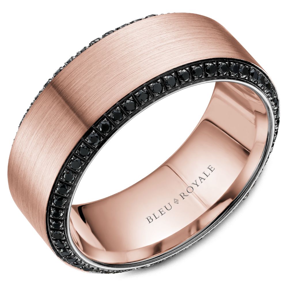 BLEU ROYALE 14K ROSE GOLD BLACK DIAMOND MENS WEDDING BAND