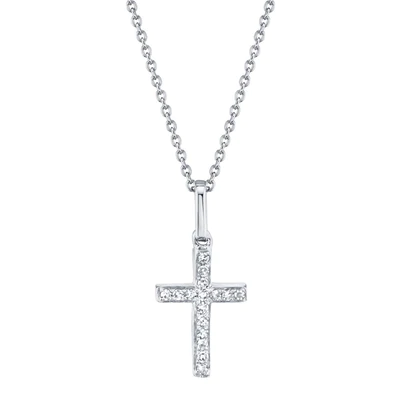 14K WHITE GOLD DIAMOND CROSS PENDANT NECKLACE
