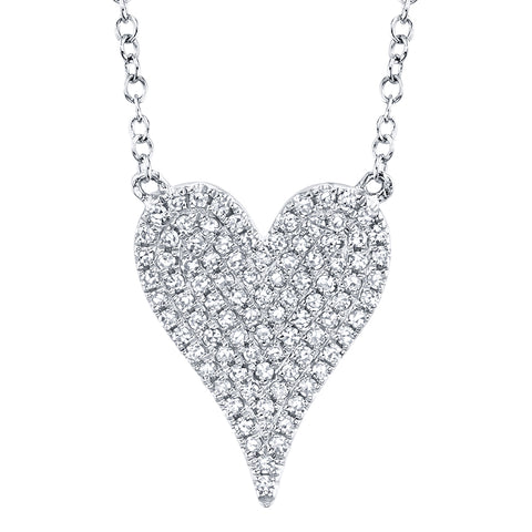 14K WHITE GOLD PAVE 0.21CT DIAMOND HEART NECKLACE