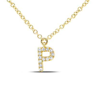 SHY CREATION 14K YELLOW GOLD 0.04CT DIAMOND "P" INITIAL NECKLACE