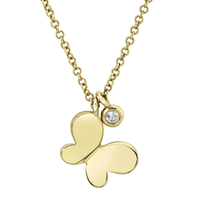 14K YELLOW GOLD 0.02CT BUTTERFLY NECKLACE