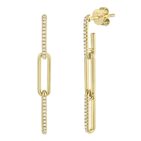 14K YELLOW GOLD AND DIAMOND PAPERCLIP DROP EARRINGS